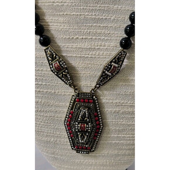 Vintage Heidi Daus Rhinestones & Black Onyx Beads Collar Statement Necklace - Picture 5 of 16